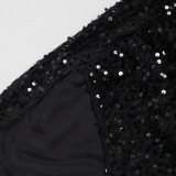 Slash Shoulder Sequin Split Maxi Dress NY-K3257