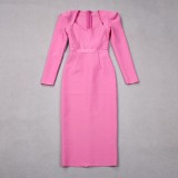 Long Sleeve Solid Color Slim Long Dress GADE-5721