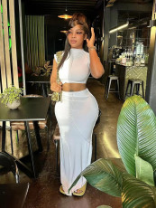 Solid Color Short Sleeve Tight Two Piece Skirts Set GADE-5778