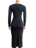 Long Sleeve Solid Color Slim Long Dress GADE-5721