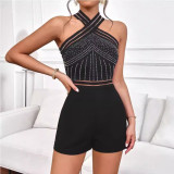 Hot Drill Hollow Out Patchwork Romper NY-3233