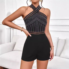 Hot Drill Hollow Out Patchwork Romper NY-3233