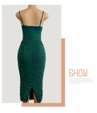Sexy Pleated Solid Color Maxi Dress GADE-2841