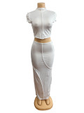 Solid Color Short Sleeve Tight Two Piece Skirts Set GADE-5778