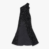 Slash Shoulder Sequin Split Maxi Dress NY-K3257