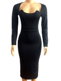 Long Sleeve Solid Color Slim Long Dress GADE-5721