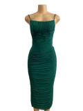 Sexy Pleated Solid Color Maxi Dress GADE-2841