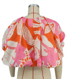 Fashion 3/4 Sleeve Print Loose Top XHXF-428