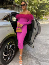 Bustless One-shoulder Feather Long Dress GADE-2934