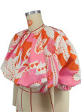 Fashion 3/4 Sleeve Print Loose Top XHXF-428