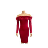 Bustless One-shoulder Feather Long Dress GADE-2934