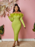 Bustless One-shoulder Feather Long Dress GADE-2934