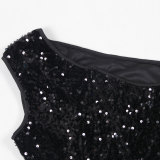 Slash Shoulder Sequin Split Maxi Dress NY-K3257