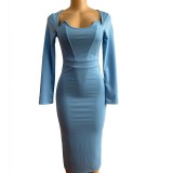 Long Sleeve Solid Color Slim Long Dress GADE-5721