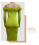 Bustless One-shoulder Feather Long Dress GADE-2934