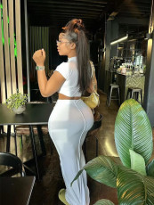 Solid Color Short Sleeve Tight Two Piece Skirts Set GADE-5778