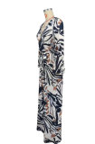 Long Sleeve V Neck Tie Up Print Jumpsuit XHXF-8703