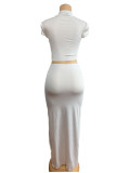 Solid Color Short Sleeve Tight Two Piece Skirts Set GADE-5778