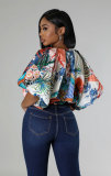 Fashion 3/4 Sleeve Print Loose Top XHXF-428