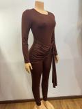 Solid Color Patchwork Tie Up Jumpsuit GADE-8444