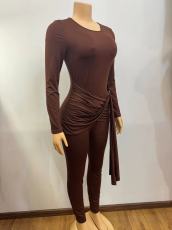 Solid Color Patchwork Tie Up Jumpsuit GADE-8444
