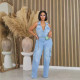 Washed Sleeveless Halter Denim Jumpsuit MEM-MZ88593