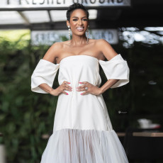 Off Shoulder Mesh Patchwork Maxi Dress MUE-8069