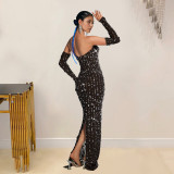 Hot Drill One Shoulder Slim Maxi Dress BY-7021