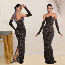 Hot Drill One Shoulder Slim Maxi Dress BY-7021