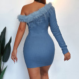 Single Shoulder Long Sleeve Slim Mini Dress GADE-5886