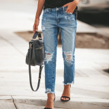 Fashion Holes Vintage Fashion Calf Jeans XCFF-3096