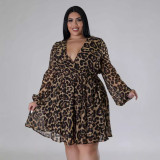 Plus Size Print Long Sleeve Shirt Dress OSM-QJ5505