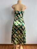 Satin Backless Printed Halter Midi Dress GADE-8205
