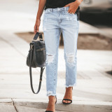 Fashion Holes Vintage Fashion Calf Jeans XCFF-3096