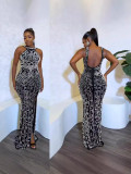 Hot Drill Backless Split Maxi Dress GADE-8421