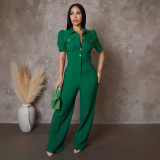 Short Sleeve Sport Solid Jumpsuit OSM-AJ4463