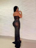 Hot Drill Zipper Split Maxi Dress GADE-8440