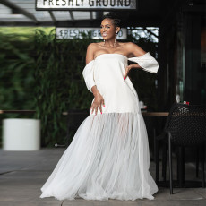 Off Shoulder Mesh Patchwork Maxi Dress MUE-8069