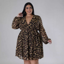 Plus Size Print Long Sleeve Shirt Dress OSM-QJ5505