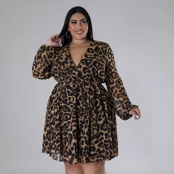 Plus Size Print Long Sleeve Shirt Dress OSM-QJ5505