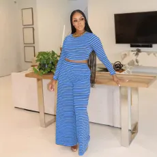 Long Sleeve Stripe Loose Two Piece Pants Set SFY-TW535