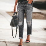 Fashion Holes Vintage Fashion Calf Jeans XCFF-3096