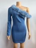 Single Shoulder Long Sleeve Slim Mini Dress GADE-5886