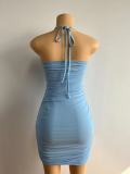 Sexy Hang Neck Pleated Backless Mini Dress GADE-8210