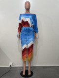 Drawstring One-Shoulder Top Split Skirt Two-Piece Set OLYF-6154