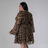 Plus Size Print Long Sleeve Shirt Dress OSM-QJ5505
