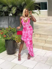Print Sleeveless Backless Irregular Maxi Dress GADE-8125