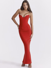 Deep V-neck Wrap Chest Fishtail Dress GADE-5393