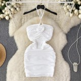 Sexy Hang Neck Pleated Backless Mini Dress GADE-8210