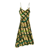 Satin Backless Printed Halter Midi Dress GADE-8205